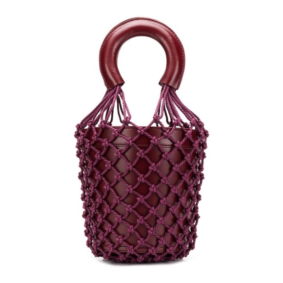 New! STAUD Monreau Bordeaux Leather Net Bucket Bag - Picture 4 of 11